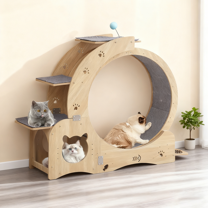 New World 고양이 캣 휠 워커 트레드밀 스크래쳐 펫 롤링 장난감 고양이 러닝머신 고양이 기어오르기 장난감 고양이 그릇 일체형 MPD02