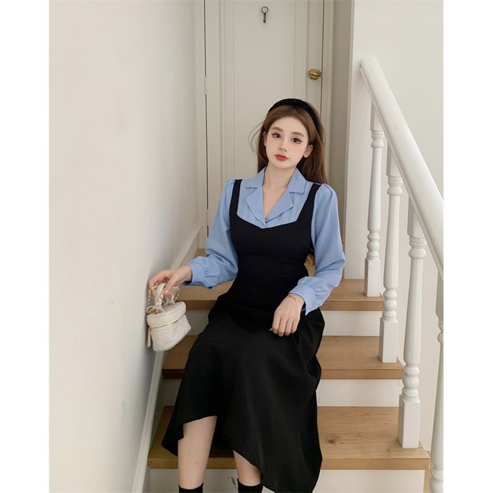 써니핏 하객룩 셔츠 뷔스티에 롱 원피스 오피스룩  M2XL S1015