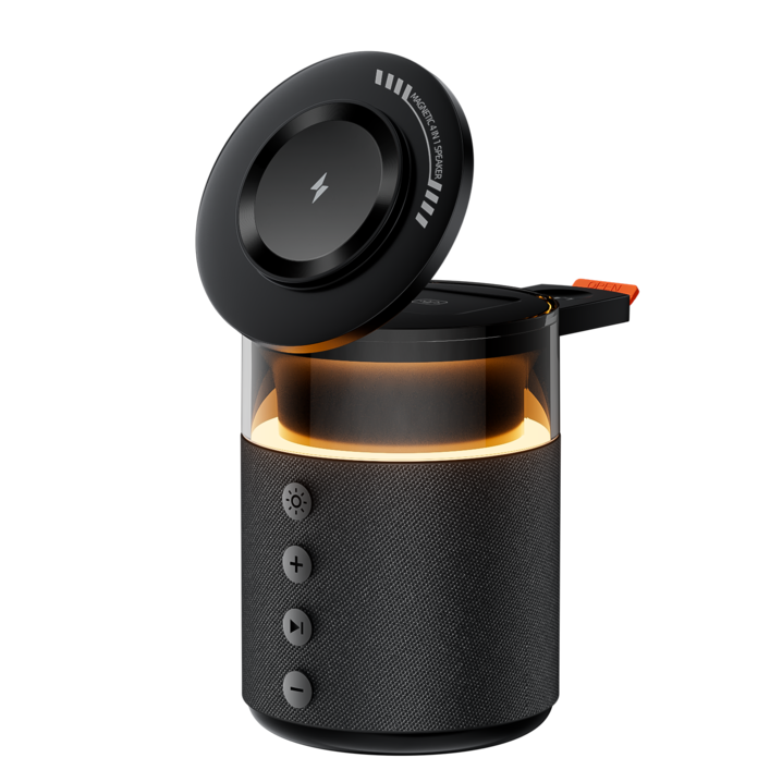 Cygoah 5in1 맥세이프 고속 무선충전기 거치대 애플 이어폰 워치 호환 블루투스 스피커 무드등, 블랙, 1개