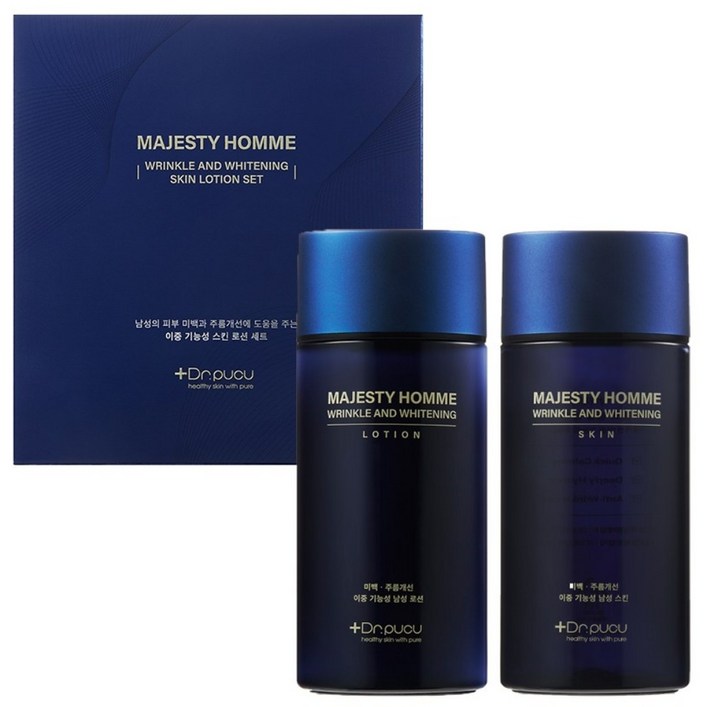 [중년남성/면도피부 진정/주름탄력 미백 개선] 마제스티 옴므 링클 앤 화이트닝 스킨로션 세트, 1개
