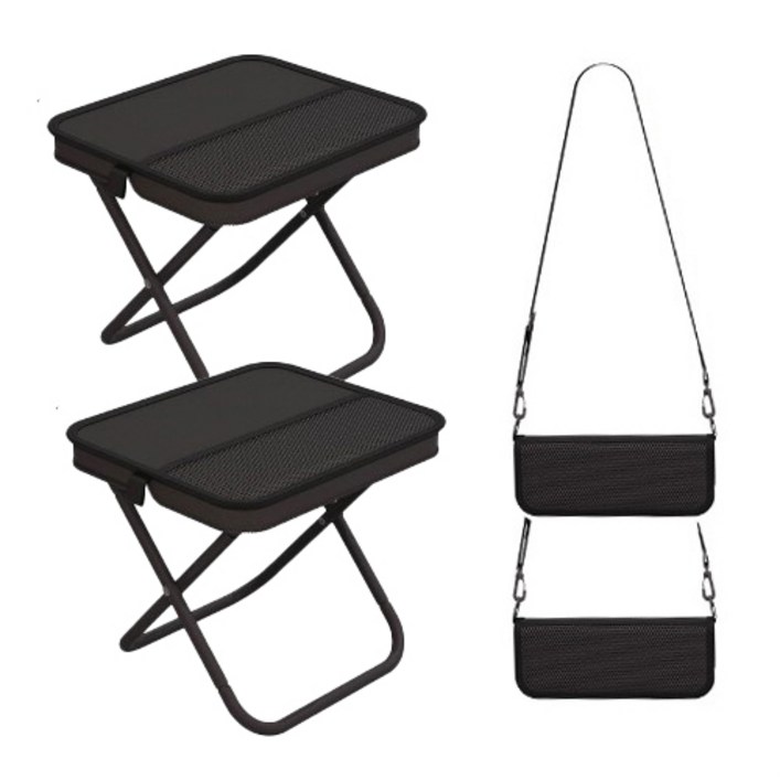 일상가 탄소강 휴대용 크로스백 파우치형 포켓형 초경량 캠핑 접이식 의자, 2개, 블랙