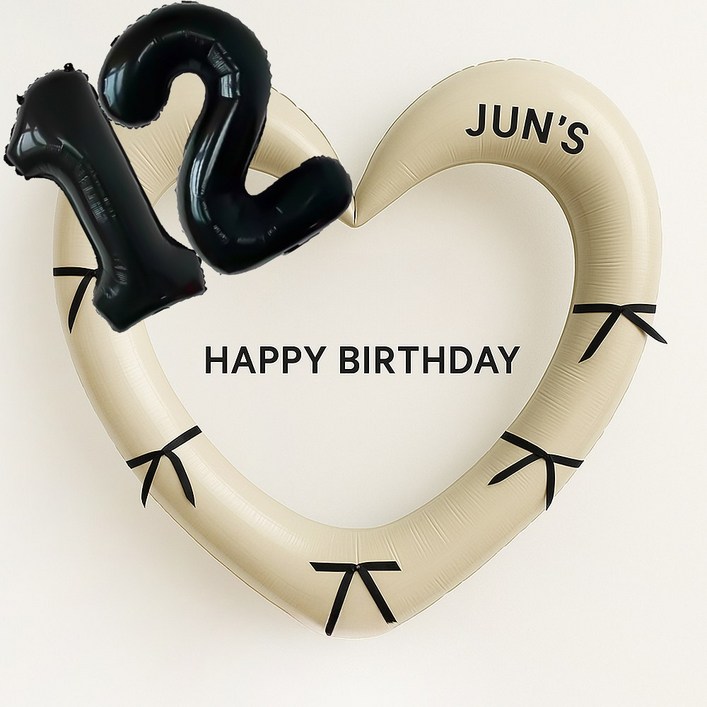 해피제이니 블랙 숫자 하트프레임 풍선 생일파티용품세트프리레터링 시트지 포함 포토존, 1세트, 12 크림하트