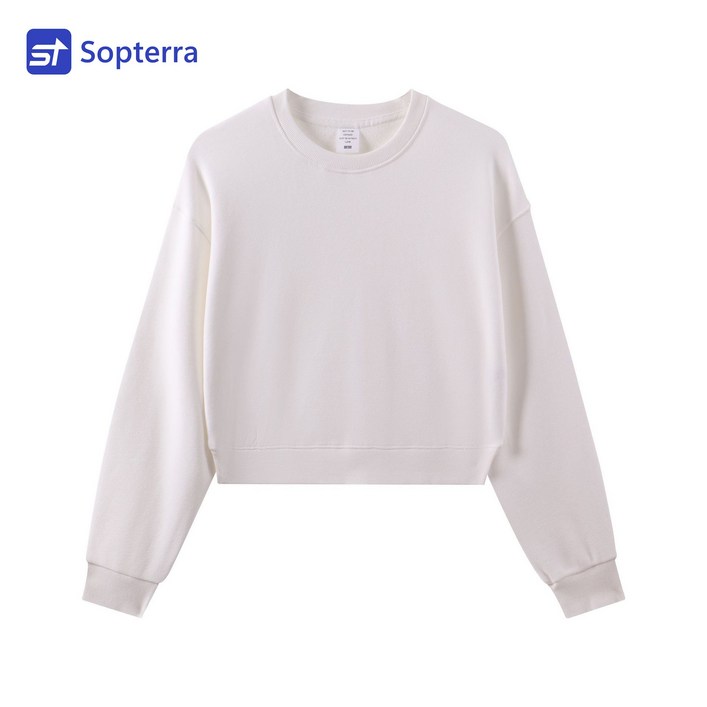 Sopterra 여성 오버핏 크롭 무지 맨투맨 면질 긴팔 티셔츠