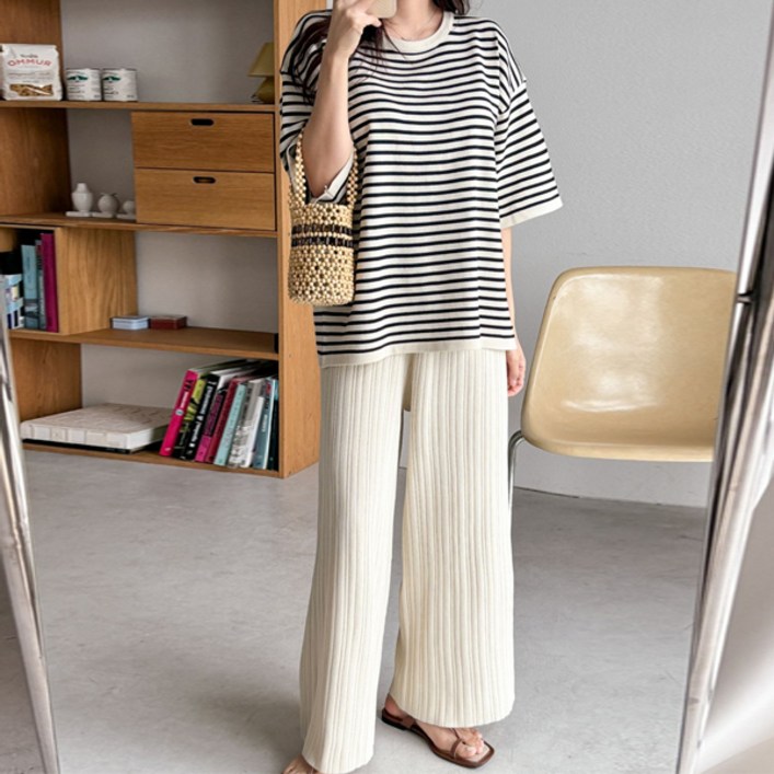 봉봉스토리 뻔한 노래 니트 상하세트 반팔티밴딩팬츠