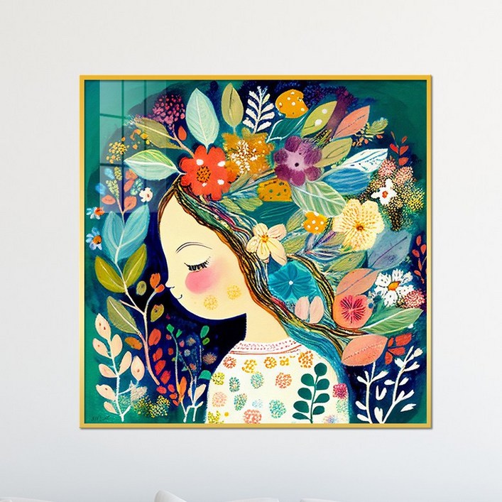 아트블루 꽃의 여인 인물 추상화 북유럽 감성 그림 인테리어 액자, 6꽃속의 소녀 정사각 캠퍼지아크릴O