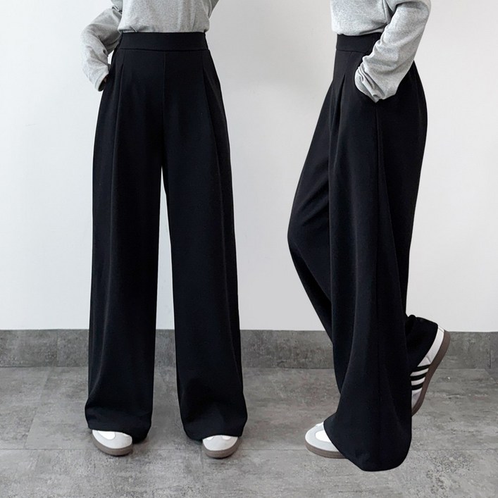 핏오짐 여성 원턱 와이드 일자 슬랙스 밴딩 와이드팬츠 스판 바지