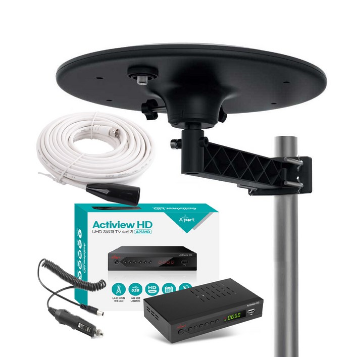 UHD 지상파 TV 안테나 셋톱박스 수신기세트 1.510M 케이블 포함 차량용 가정용 캠핑용 농막용, AP13HD02C원반형 블랙, 1개