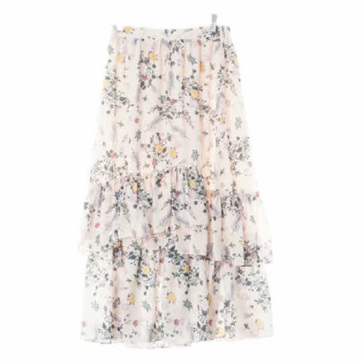 0143 플라스틱아일랜드 핑크도그우드 플라워패턴 쉬폰러플롱스커트 [S]