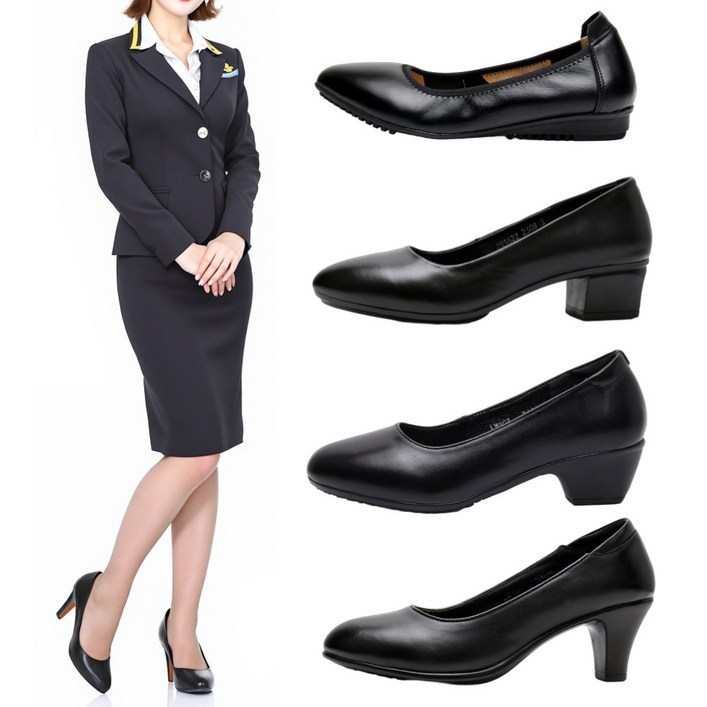 로버 천연소가죽 발편한 구두 4종 유니화 통굽 승무원 단화 일할때 면접 정장 구두 플랫슈즈 신발