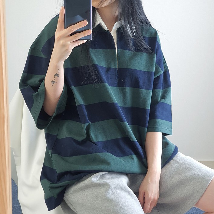 왕오버핏 단가라 반팔 긴팔 카라티 봄 여름 빅사이즈 박스티 남녀공용
