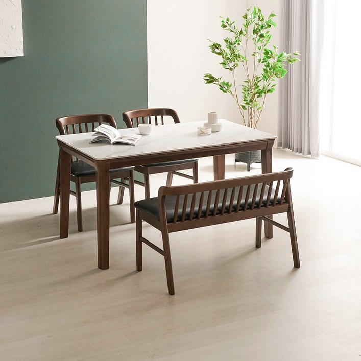 라로퍼니처 허그 1400 포세린 통 세라믹 4인 고무나무 원목 식탁 세트