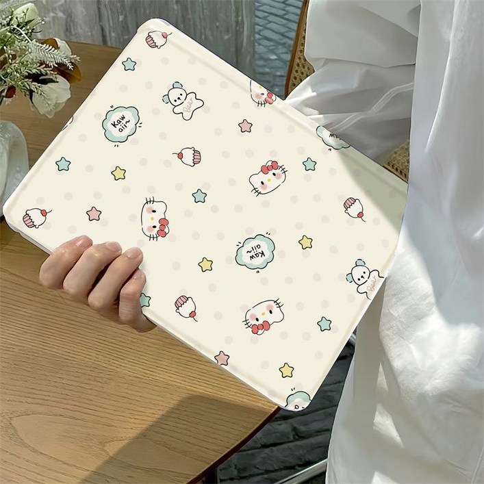 TYREUS 캐릭터키티 2024 11인치 태블릿 13인치 케이스 2023 프로 연필 수납 아이패드 에어76 미니65 호환 케이스