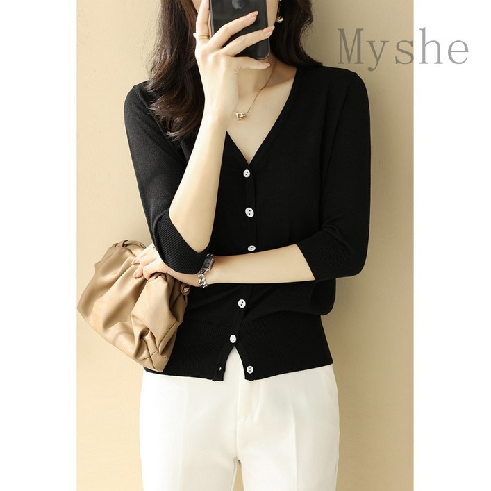 Myshe여름 니트 가디건 여성 숏 반팔 가디건 fei630KS04 Myshe여름 니트 가디건 여성 숏 반팔 가디건 fei630KS04