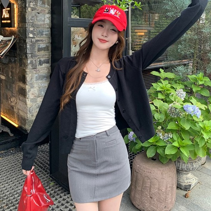 제이로그 베이직 니트 라운드넥 가디건 유어즈