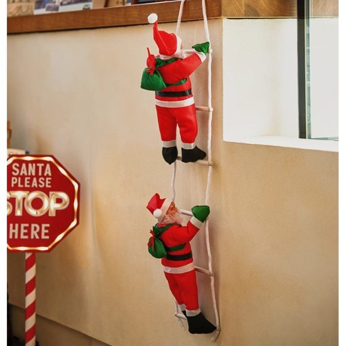 MIYAO 줄줄이 벽타는 산타 크리스마스 장식 소품 크리스마스트리 꾸미기, 2인 산타, 1개