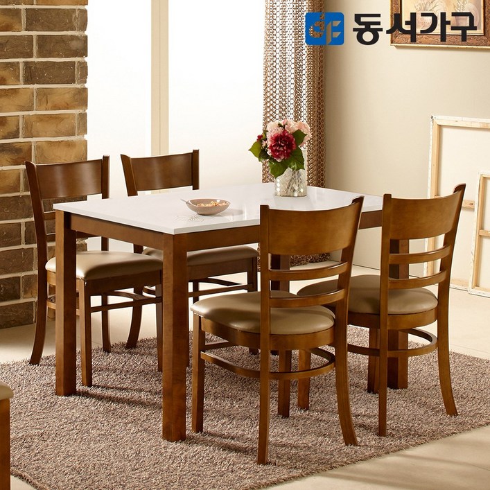 동서가구 모던 하이그로시 4인용 식탁 테이블의자 4개 세트 카카오 DF632644