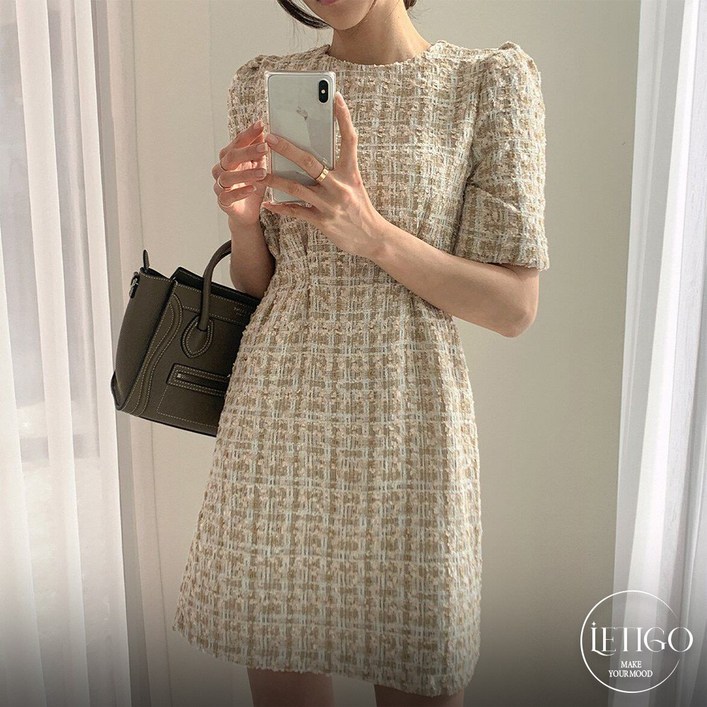 레티고 프렌치 클래식 허리슬림 트위드 A라인 미니 원피스