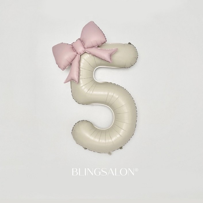 블링살롱 핑크 베이지 대형 숫자풍선 40인치 리본 데코 생일파티 돌잔치 포토존 파티 풍선, 숫자 5