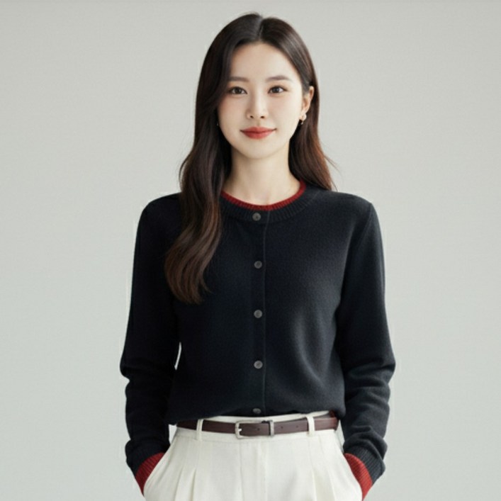 레이어드 배색 가디건 투톤 라운드 가디건