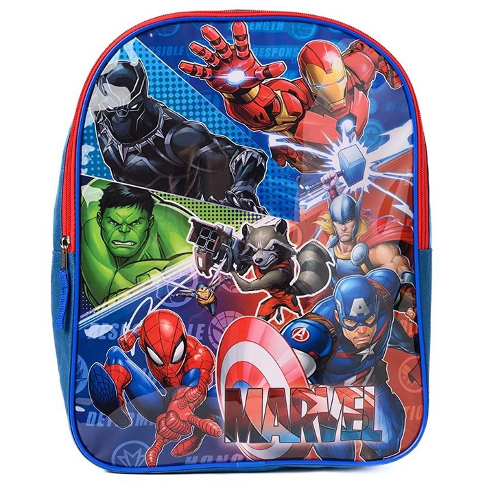 Marvel 38.1cm15인치 백팩 어벤져스 스파이더맨 언맨 블랙 팬서 토르 헐크 멀티컬러. 플랫 프론트 146762