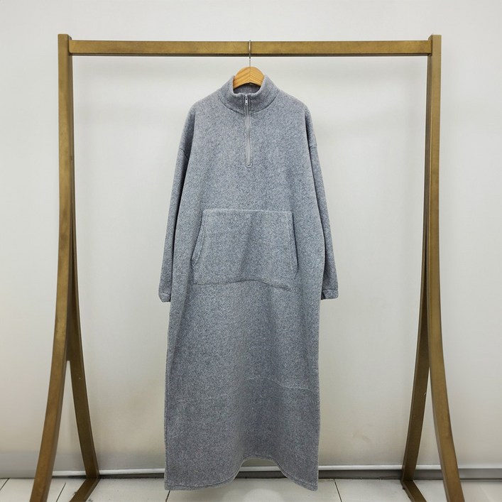 여성 루즈핏 포근한 후리스 반집업 포켓 롱 원피스 겨울원피스