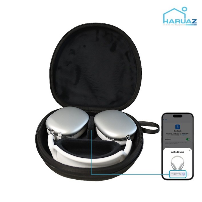 하루아즈 에어팟 맥스 파우치 자동절전 케이스 보관 가방, 블랙, 1개
