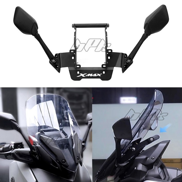 BPK XMAX 블랙 미러킷 핸들바 백미러세트 23 24년 신형 조절식 브라켓 미러키트 멀티바 사이드미러, 1세트