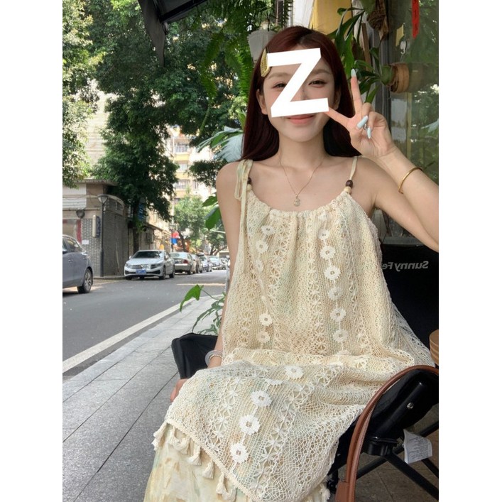 뜨게 원피스 손뜨개 크로셰 베이지색 휴가지 일본여행 옷차림 뷔에스트 원피스 크로쉐 니트