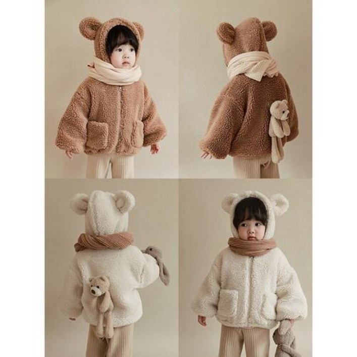 벨르팜므 아기겨울자켓 유아 베어인형 점퍼 코트 남아 여아 키즈 북유럽 아동 등원룩
