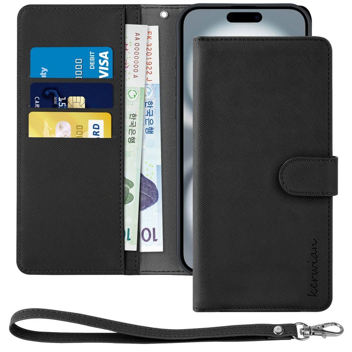 커위안 가죽 카드 지갑형 다이어리 휴대폰 케이스  핸드 스트랩