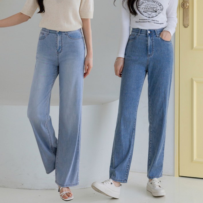 여름용 가볍고 시원한 아이스 텐셀데님 와이드 배기 여성청바지 히든밴딩 S3XL