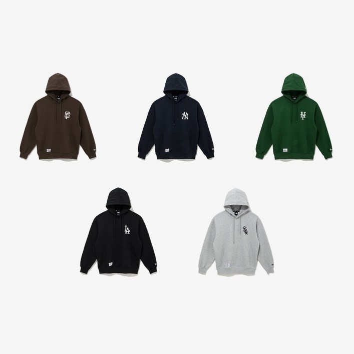 [정식매장판] 뉴에라 티셔츠 남녀공용 MLB 팀 로고 패치드 후드 색상5종 택1