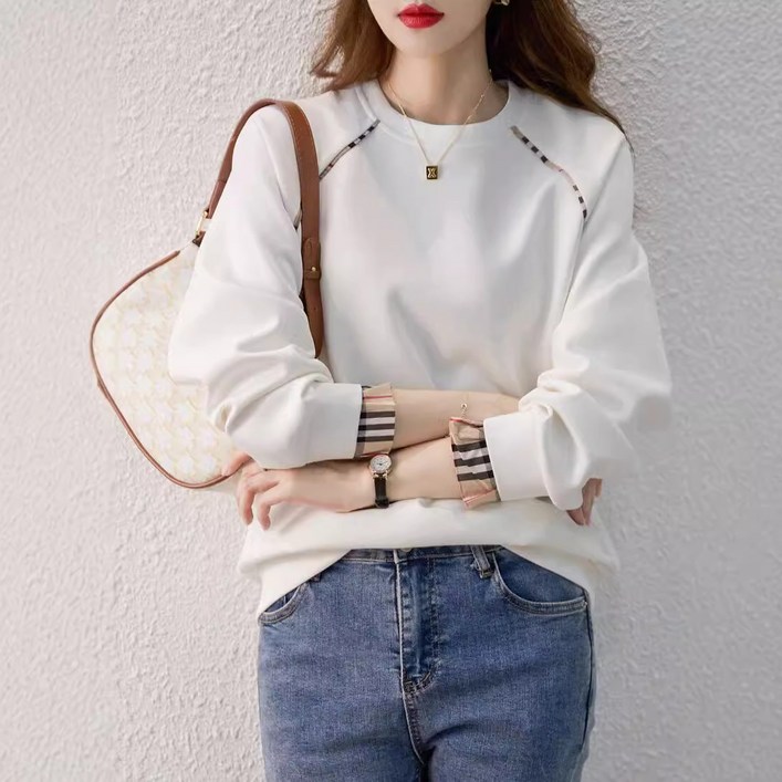 삼제태전 가을겨울 여성용 얇은/기모 기본 레이어드 라운드넥 맨투맨 캐주얼 일상복