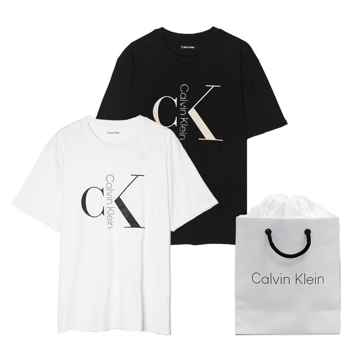 캘빈클라인 남여공용 기념일 선물용 프론트 빅 로고 디자인 반팔티 쇼핑백 포함 상품