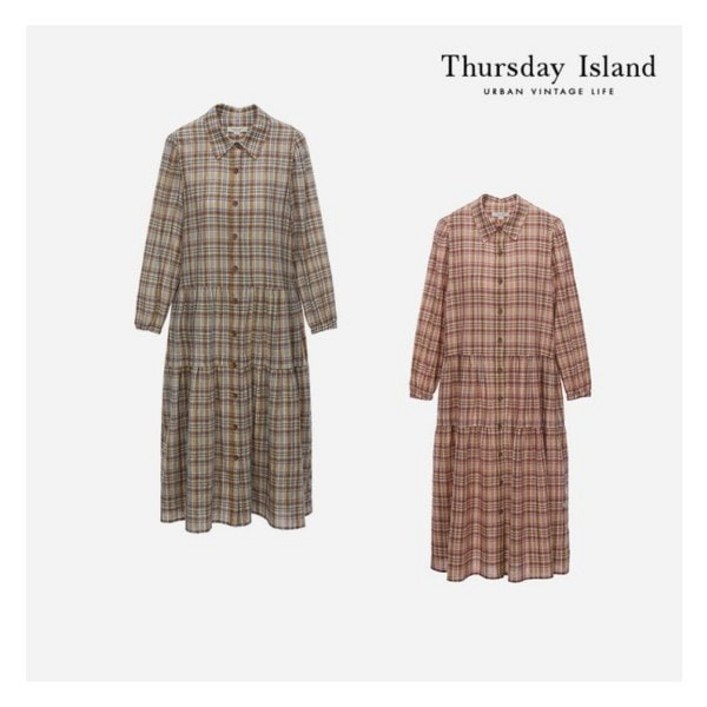 100 정품 써스데이아일랜드 여성 Thursday Island 셔츠 카라 체크 원피스T226MOP139W