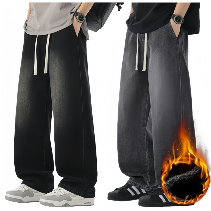 BDICOOL 남성 데님 팬츠 11 청바지 세미 와이드 기모 밴딩 롱 데님 일자 팬츠 BK113