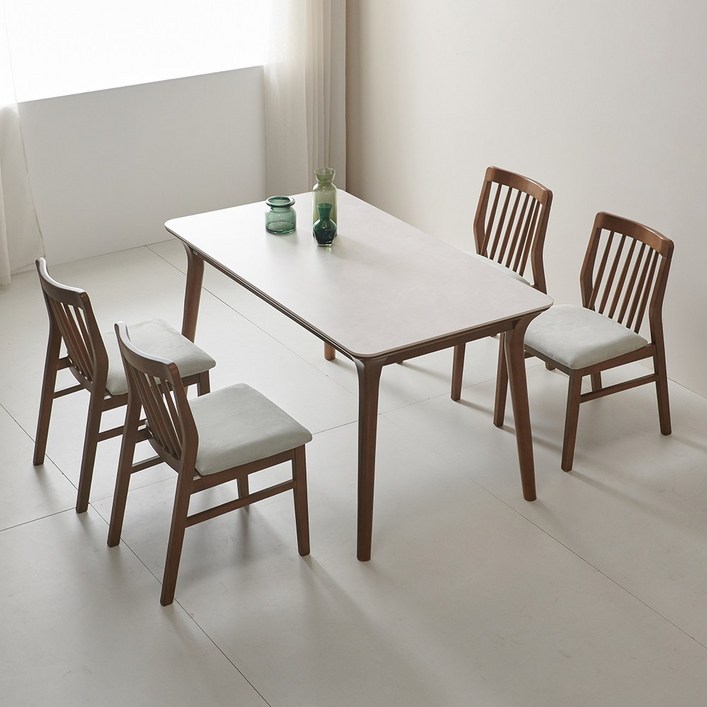 루나 포세린 세라믹 원목 4인 식탁세트 1400 의자형 IKLN1B