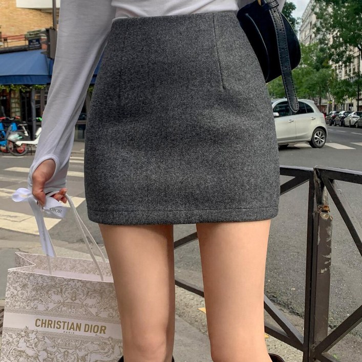 워너비뮤즈   진짜강추핏보장  울 모직 H라인 미니 스커트