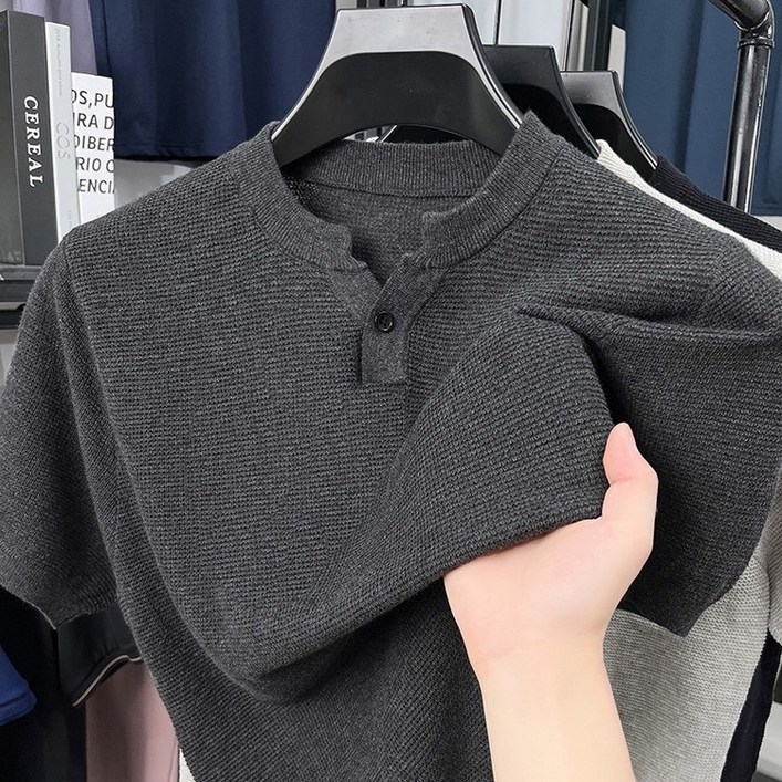 미스터먼쇼 남성 헨리넥 반팔 티셔츠 부드러운 순면100 반팔티