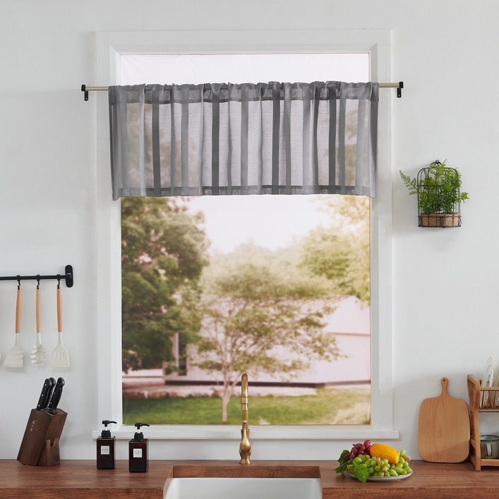 커튼킹 주방커튼 창문가리개커튼 쉬폰바란스 주방 창문커텐 예쁜주방커텐 발란스 스트라이프 미니커튼 봉집형 1p