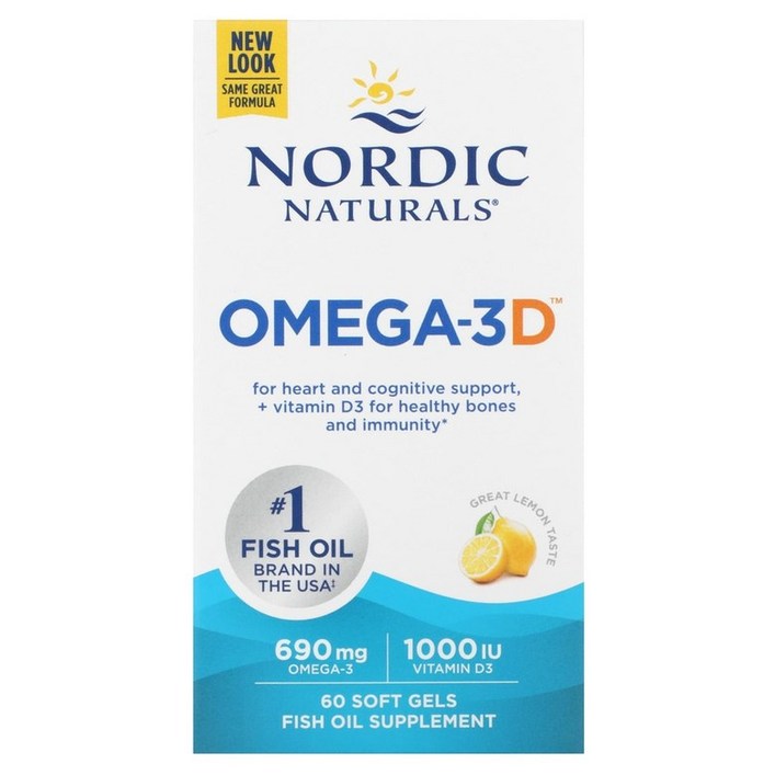 노르딕 네추럴 Nordic Naturals 자연 오메가3 비타민D 1000IU 함유 / 60정