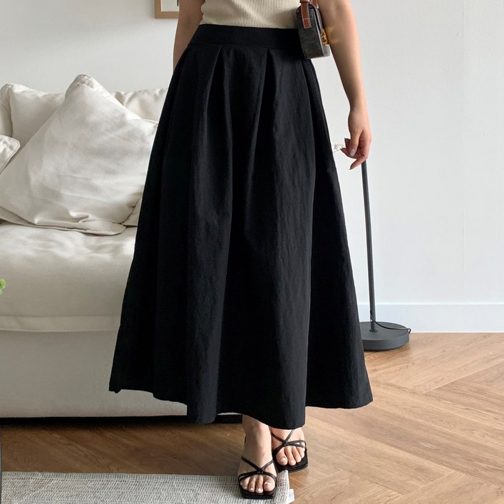 더한땀 빅사이즈 A라인 바스락 맞주름 밴딩 스커트