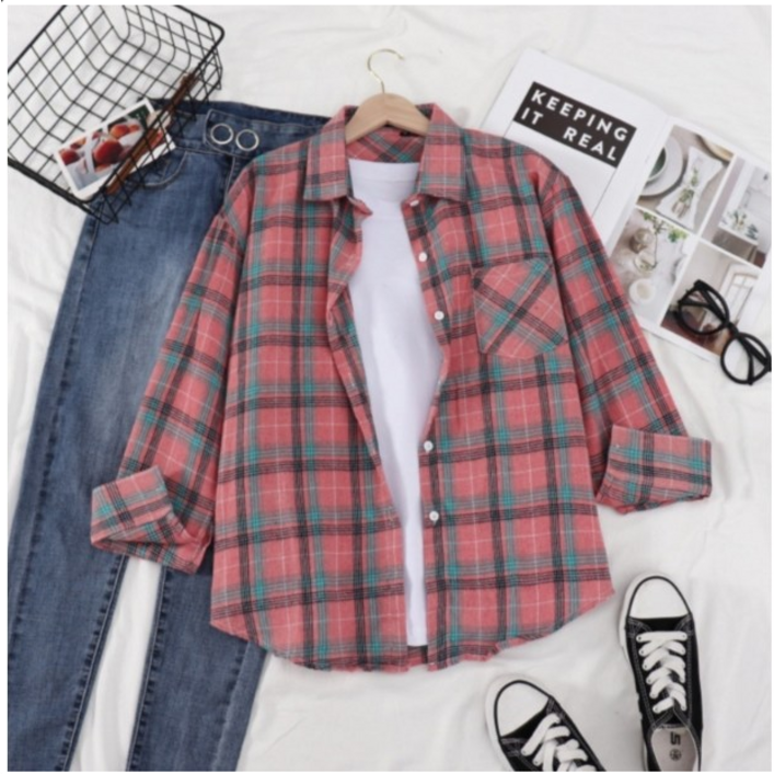 에쉬울프 여성용 데일리 체크셔츠 루즈핏