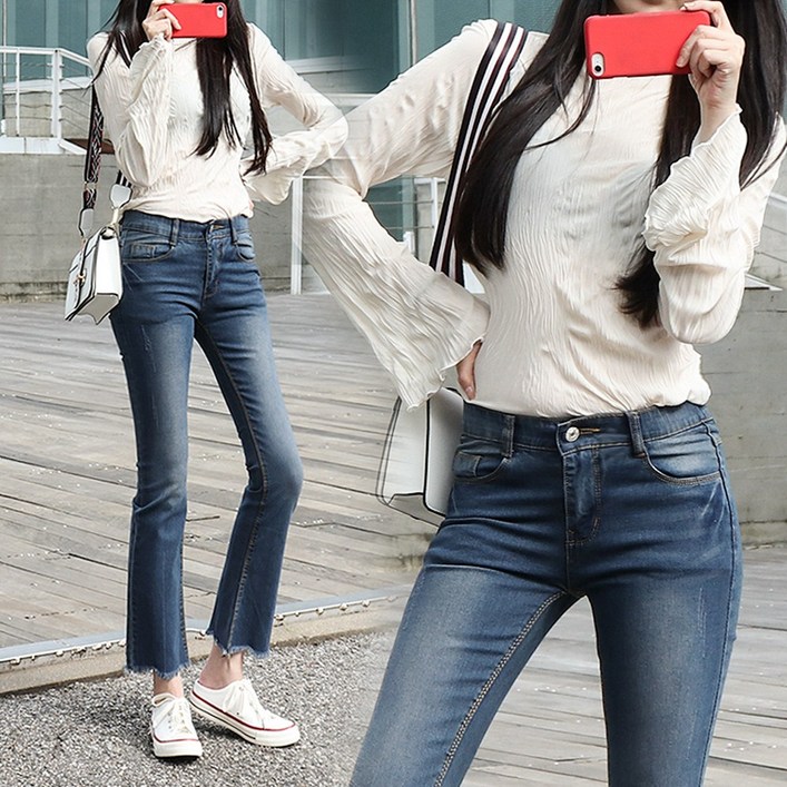 허리 밴딩 스판 세미 부츠컷 청바지 여자 여성 9부 봄 가을 데님 팬츠 허리 밴딩 스판 세미 부츠컷 청바지 여자 여성 9부 봄 가을 데님 팬츠