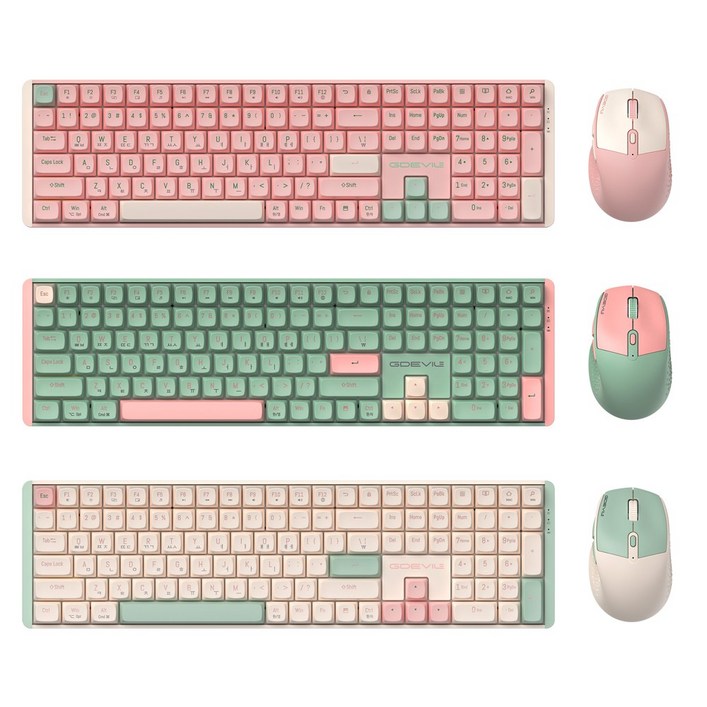 GDEVIL MK850W 저소음 무선 기계식 키보드 마우스 세트 3컬러, 핑크, 단일상품, 인체공학