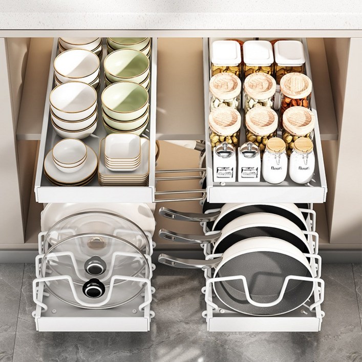 Homi Zon 무타공 슬라이딩 후라이팬 정리대 싱크대 수납 선반 화이트, 1개