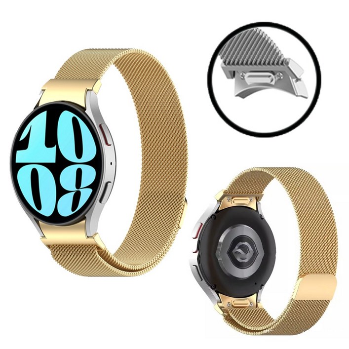 갤럭시 워치4 40 44 클래식 42 46mm 원터치 날개형 자석 메탈 밀레니즈 스트랩 밴드 시계줄 SMR860R870R880R890 호환, 골드
