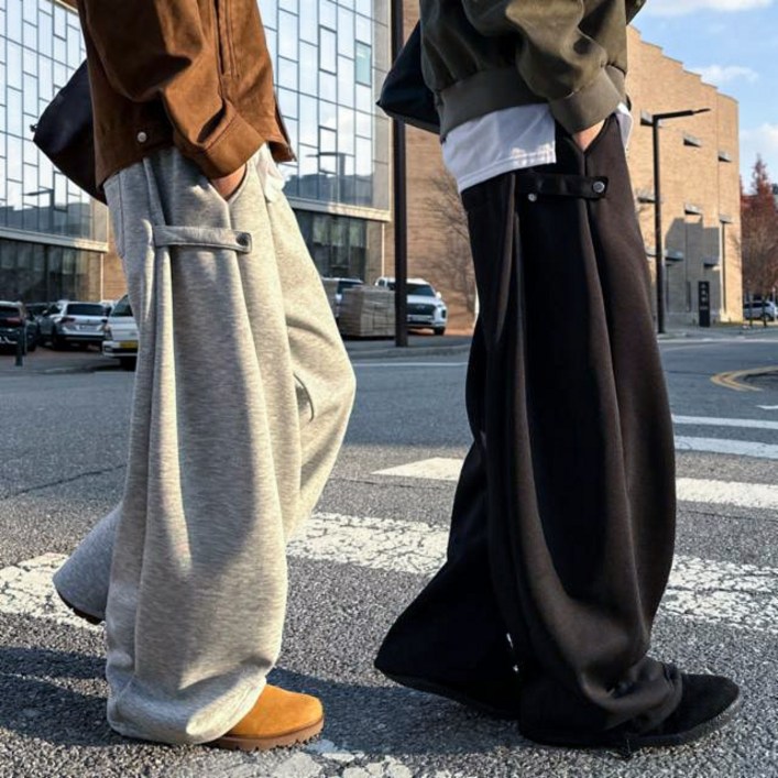 11기모원단추가 2개묶음 남녀공용 사이드 스냅 버튼 와이드 벌룬 트레이닝 팬츠 6991