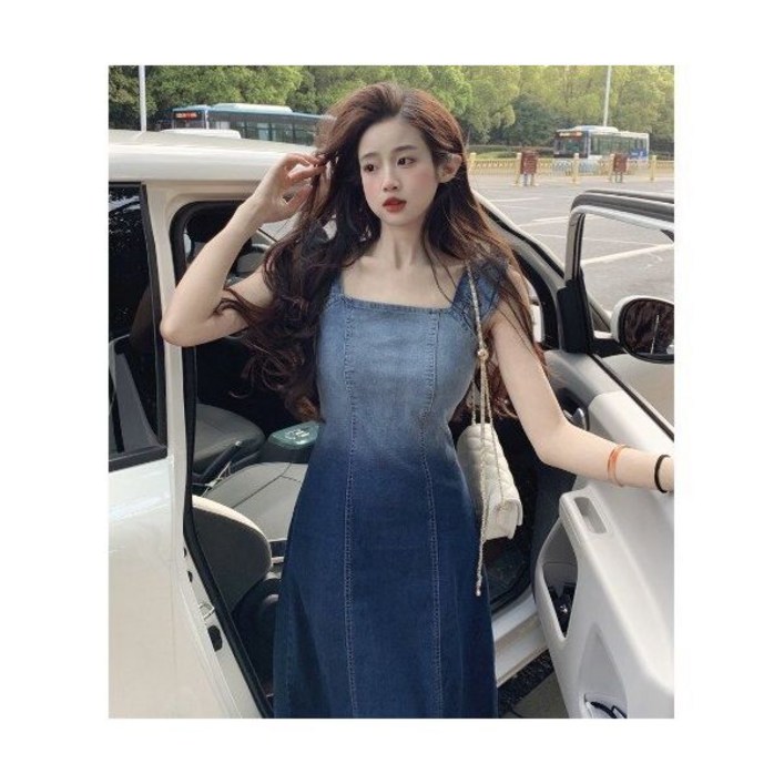 쉬폰 러블리 원피스 패션 여성 의류 심플 캐주얼 올 매치 데님 그라데이션  날씬한 여자 친구 드레스 여성복