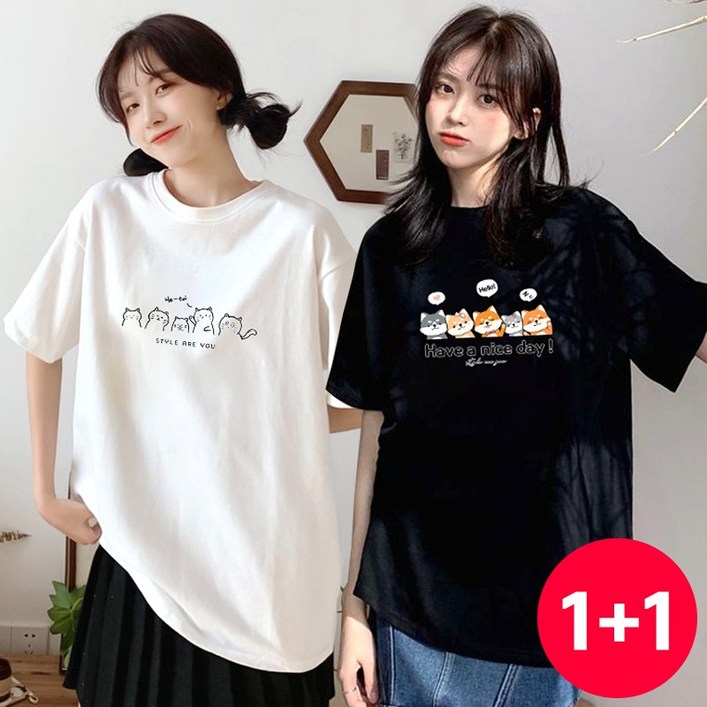 11 스타일아유 우유실크원단 귀여운 캐릭터 영문 프린팅 오버핏 반팔티 여성용 티셔츠 신상무배 TS3594